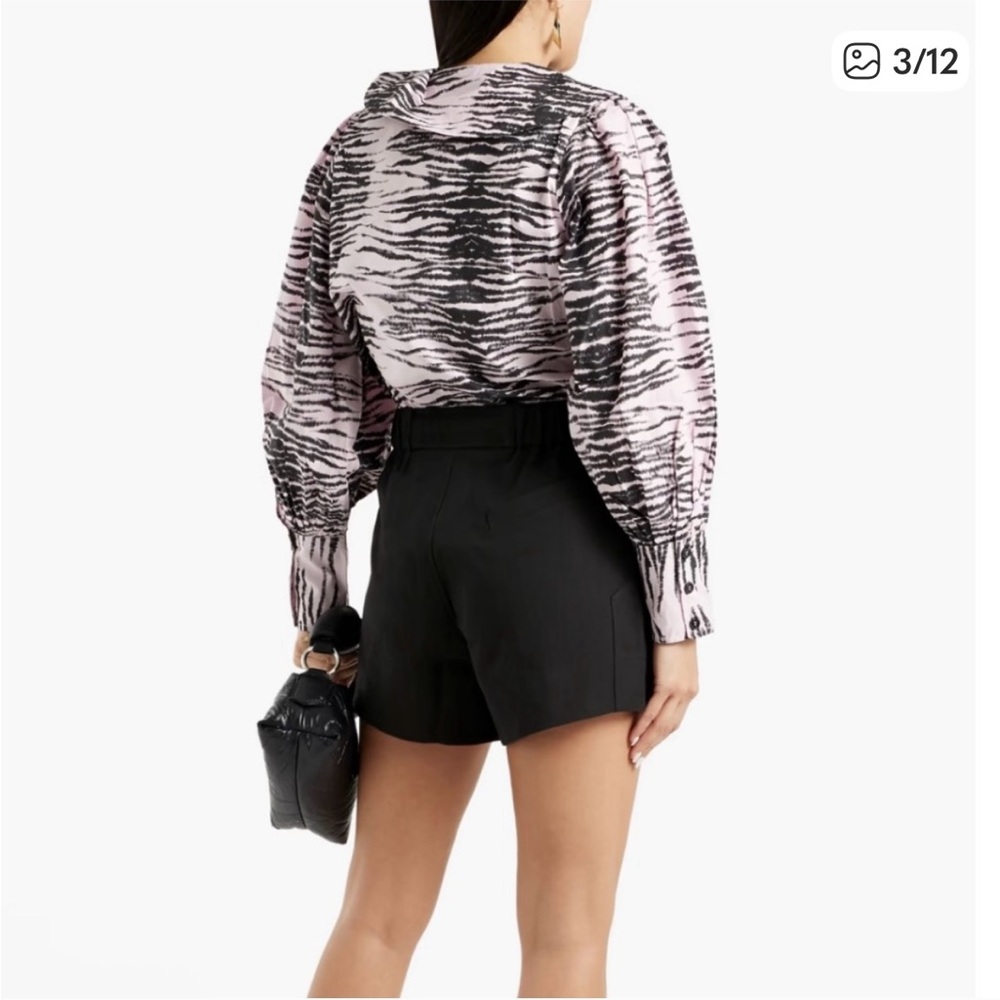 Ganni Tiger Zebra Animal Print Blouse - Picture 2 of 4